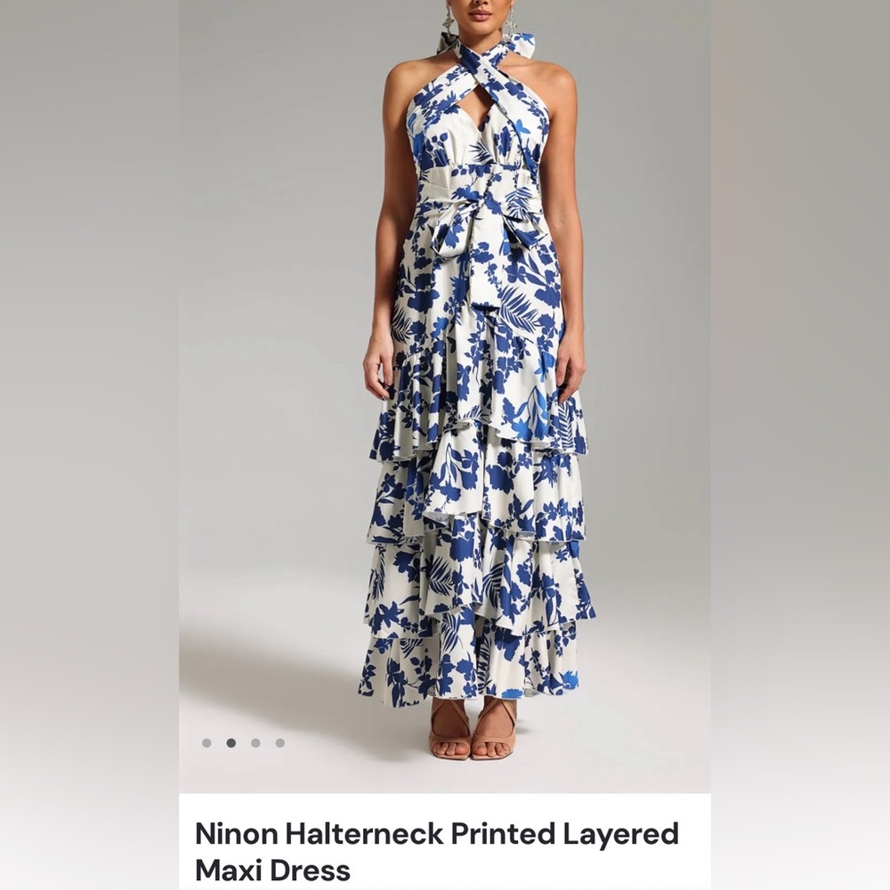 Light Blue and White Floral Zip Dress